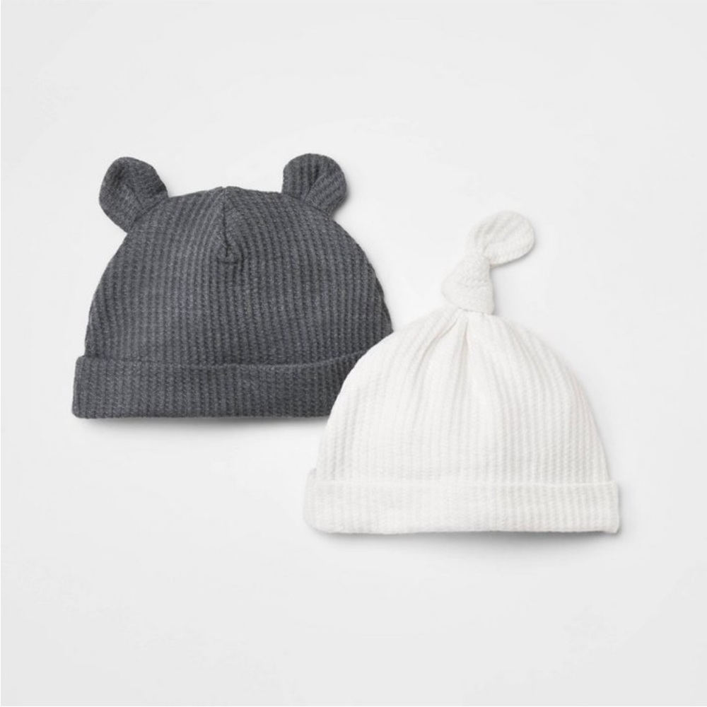 Baby Waffle Hat (2 pack) - Gray/White - Size 0-6M - NWT - Cloud Island